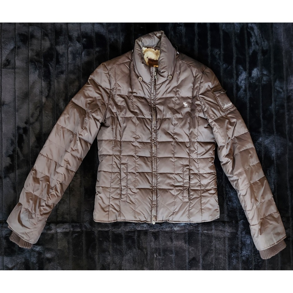 Vintage Y2K Abercrombie And Fitch Women's Puffer Jacket Fur Lined Size L NO HOOD